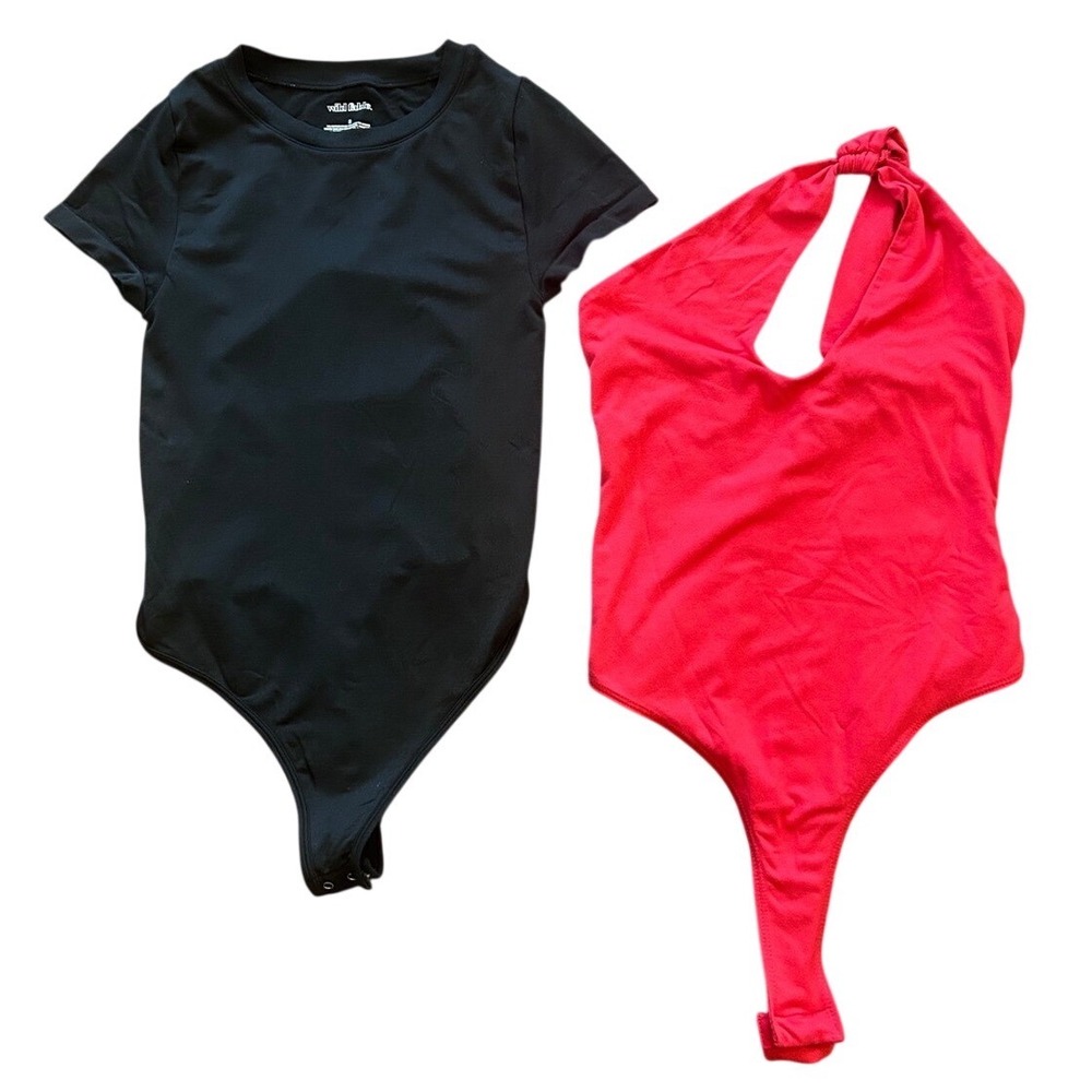 Black & Red Size Small Bodysuit Bundle Set - Short Sleeve‎ Halter 2pk